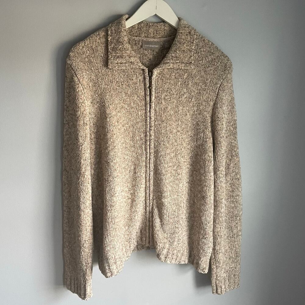 Croft & Barrow Y2K Cream Beige Chenille Sweater Knit Zip Up Cozy Heritage XL - Picture 1 of 9